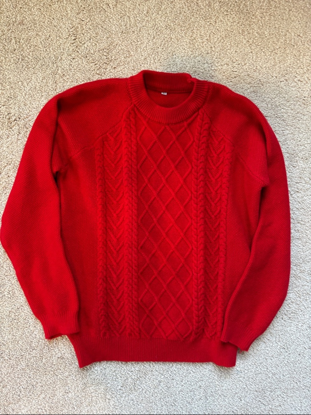 Girls Classic Cable Knit Crewneck Sweater - Red
